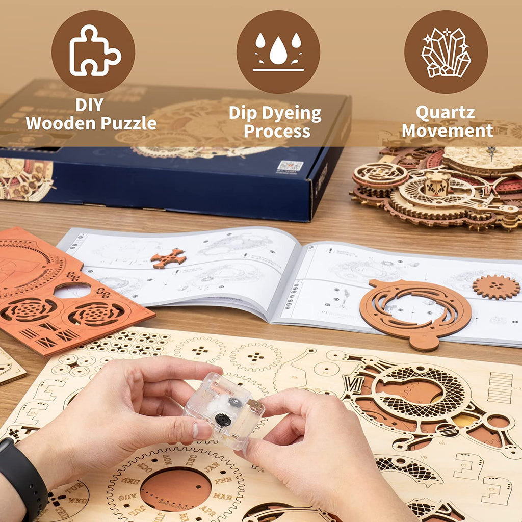 CJ Robotime ROKR Time Art Zodiac Wall Clock 3D Wooden Puzzle Games Model Building Kits Toys For Children Kids