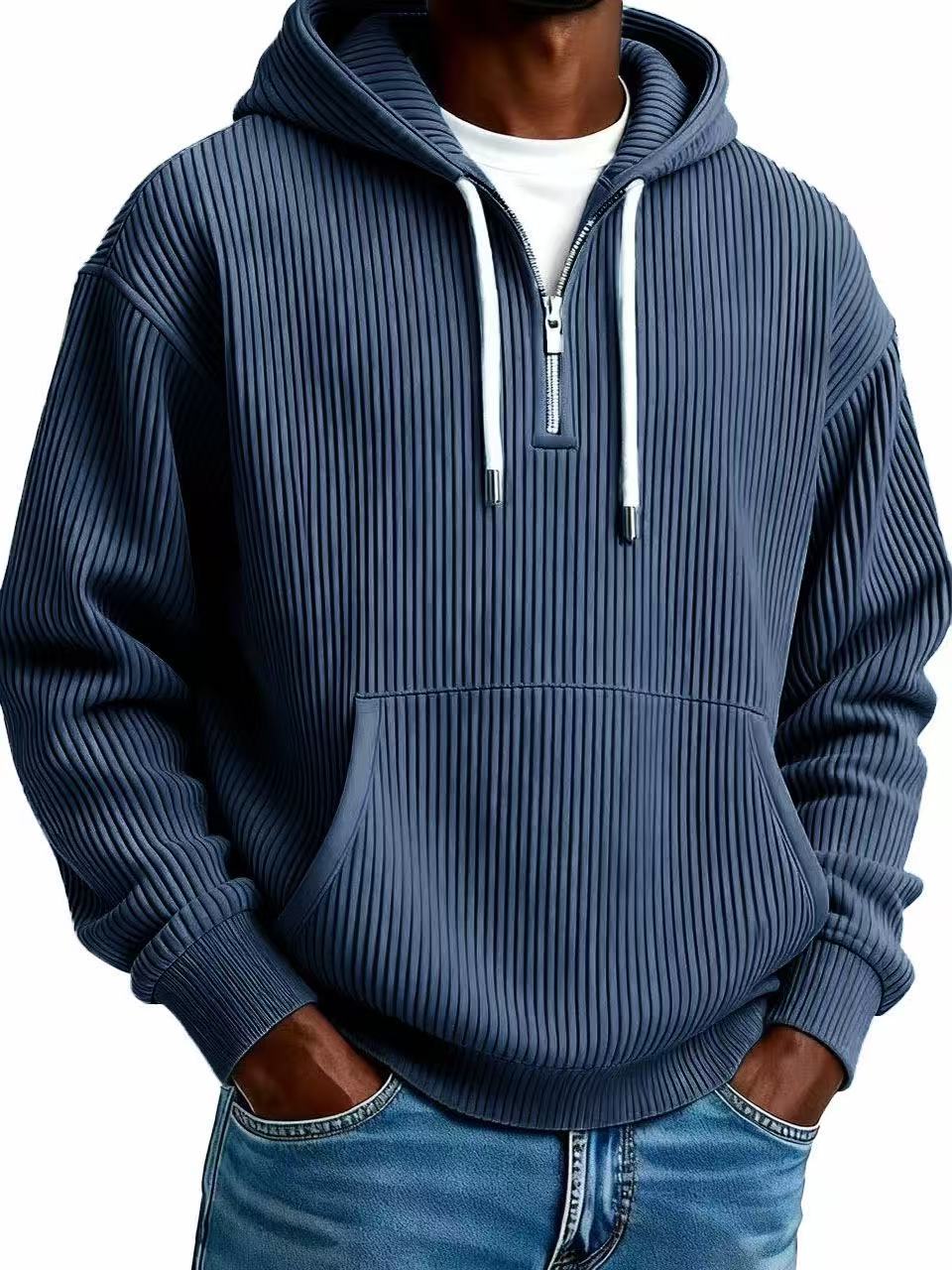 CJ Men's Solid-Colored Corduroy Long-Sleeve Hoodie For Sports And Casual Wear
