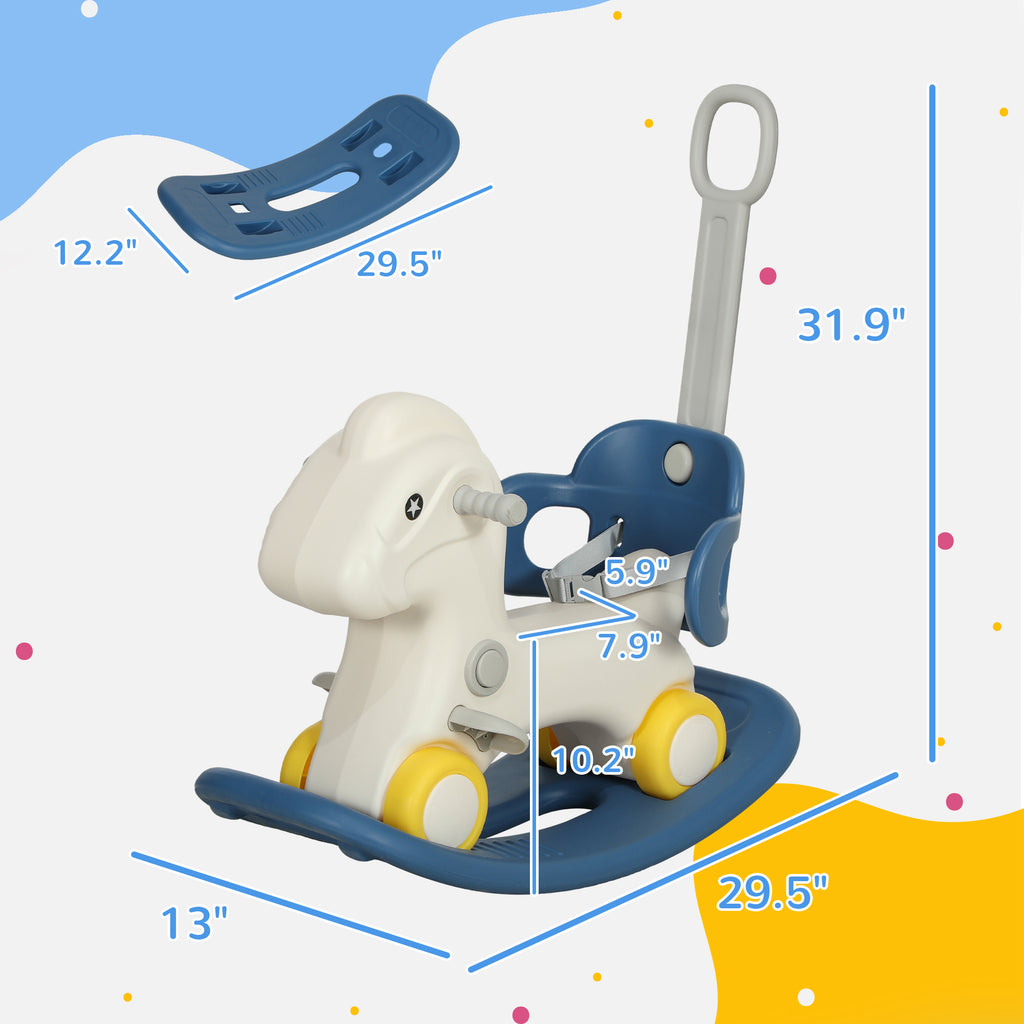 CJ 4 in 1 Rocking Horse for Toddles 1-3 Years with Detachable Push Handle & Balance Board, Blue