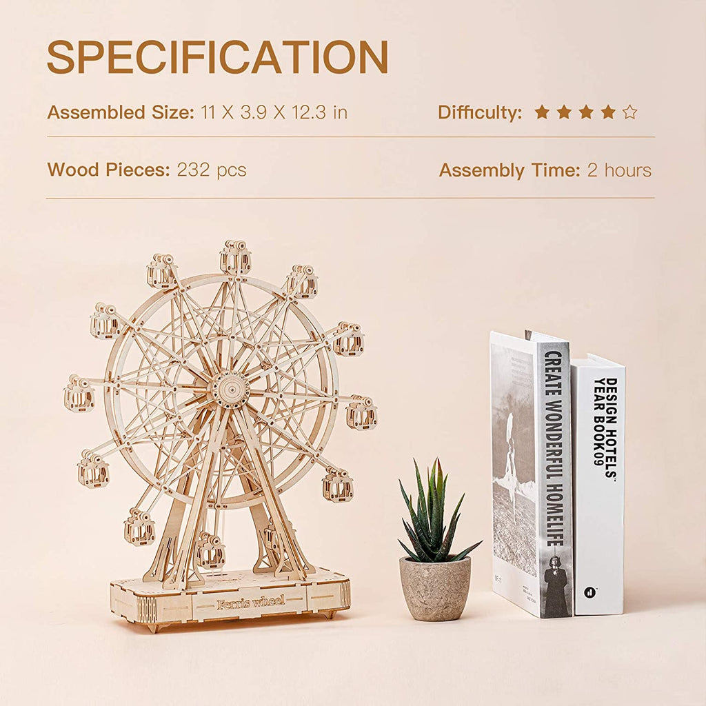 CJ Robotime DIY Wooden Rotatable Ferris Wheel Model With Playing Music Toys For Children Birthday TGN01
