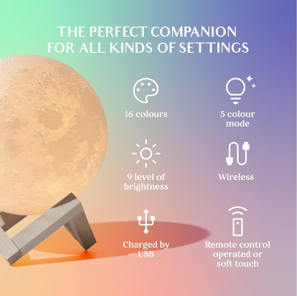 CJ 16-Color Lamp With Stand And Remote, Moon Lamp, LED Night Light With Dock, Creative Moon Light Uniq