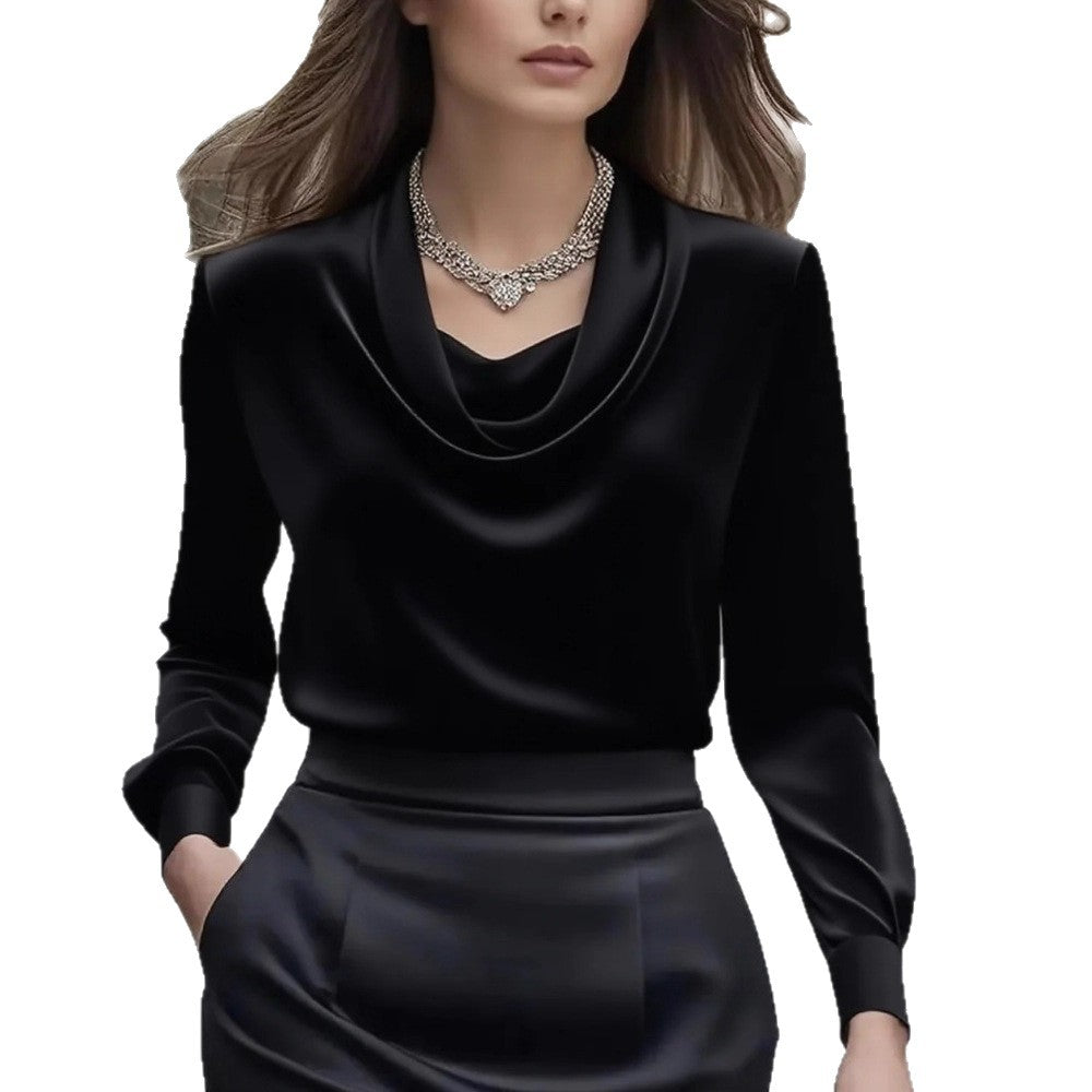 CJ Elegant Solid-Color Minimalist Boat-Neck Long-Sleeve Shirt For Women
