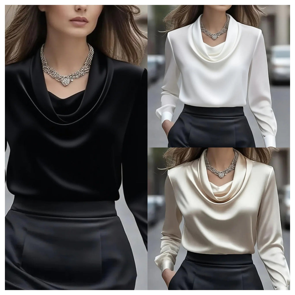 CJ Elegant Solid-Color Minimalist Boat-Neck Long-Sleeve Shirt For Women