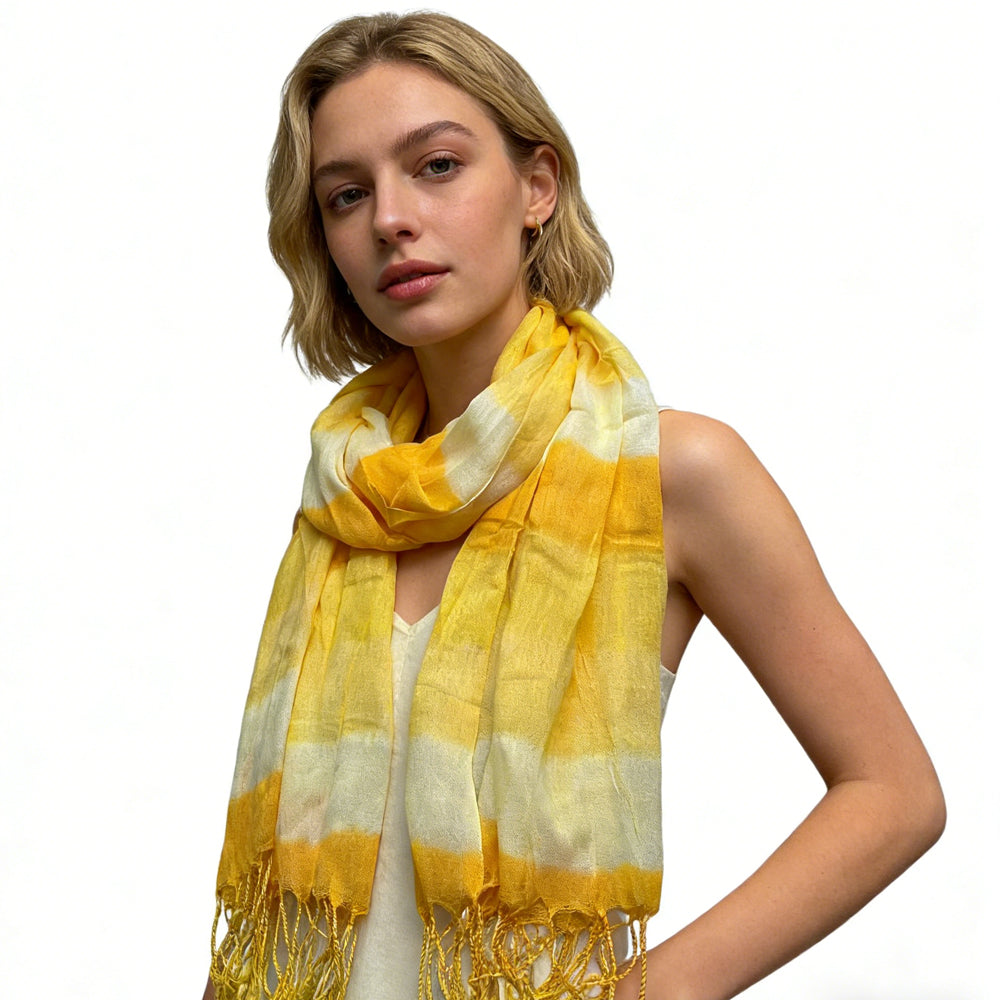 CJ 2pcs Sunshine Boho Scarf,Sunny Yellow Floral Pattern Printed Scarf
