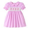 CJ Toddler Girl's Lapel Bubble Sleeve Dress, Checkered Pattern & Bunny Embroidery A-Line Summer Dress