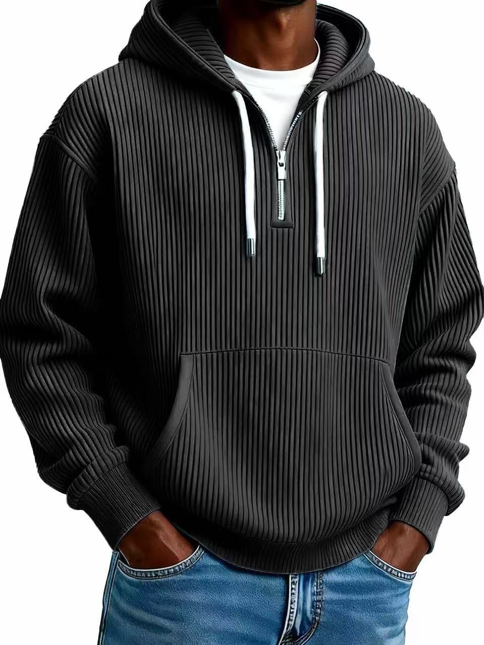 CJ Men's Solid-Colored Corduroy Long-Sleeve Hoodie For Sports And Casual Wear