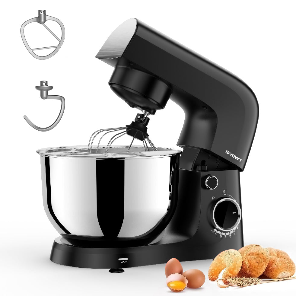 CJ SVEWT SM-1540 1500W Stand Mixer Chef Machine Food Mixer 10-Speed Control With 5.5L SUS304 Stainless Steel Bowl - Black