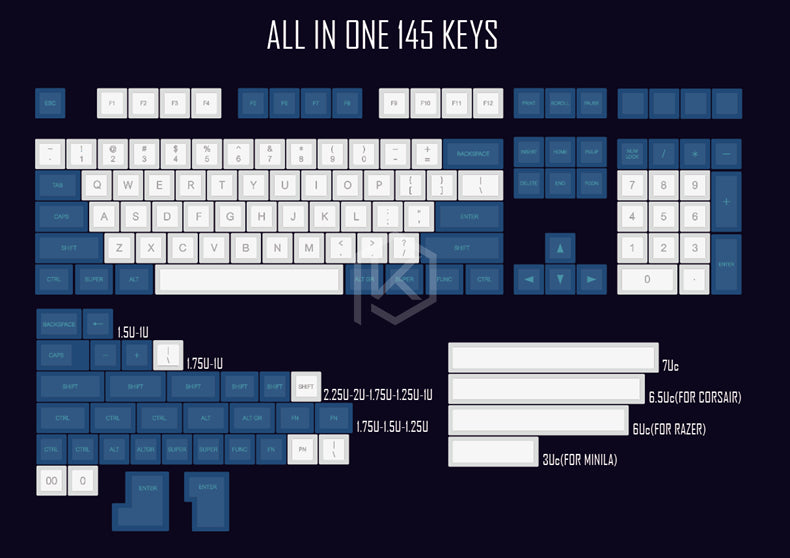 CJ Laser Engraving Keycap  Blue And White Mechanical Keyboard