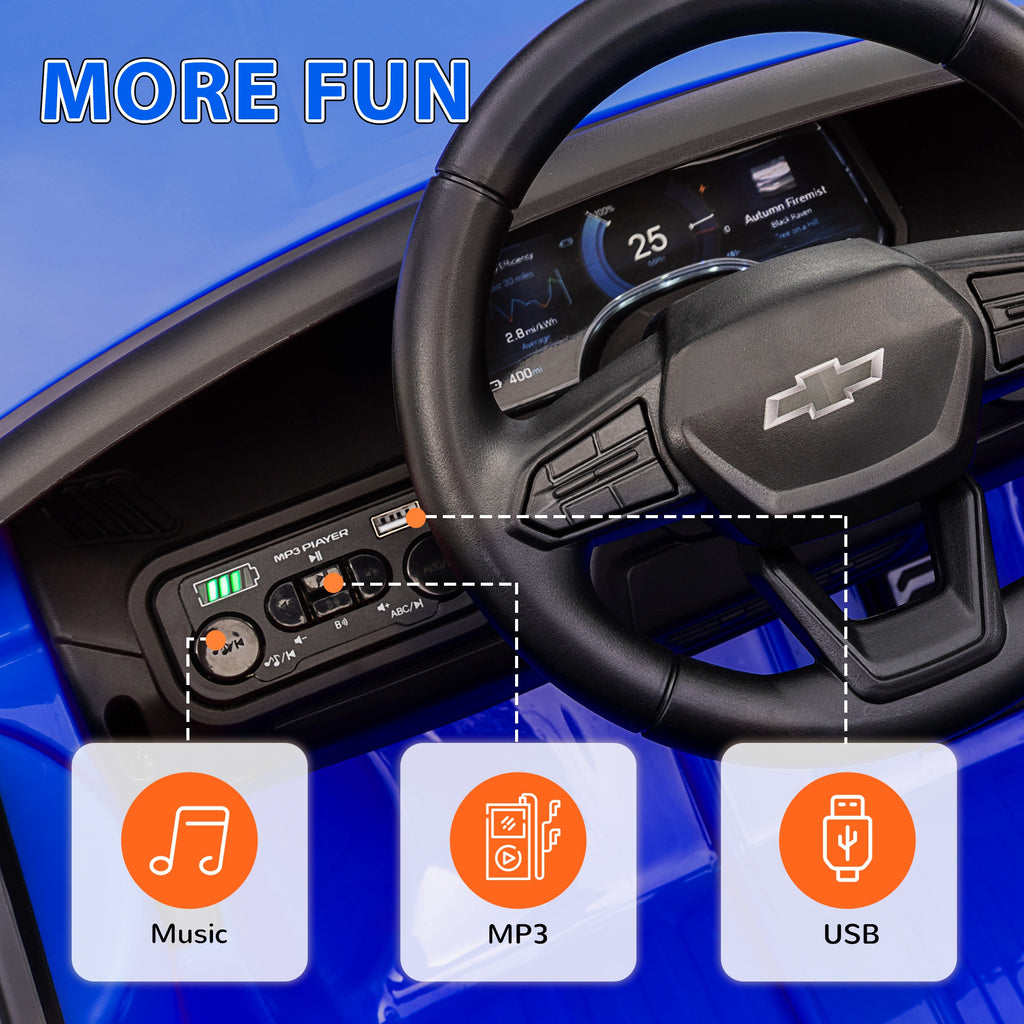 CJ 12V Chevrolet Silverado EV RST Licensed Kids Electric Car with Parent Remote Control, Spring Suspension, Blue