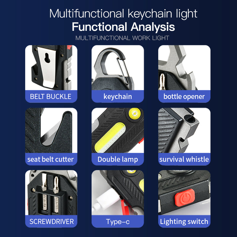 CJ Multifunctional Charging Emergency Light Convenient Keychain Work Light COB High Brightness Maintenance Light Outdoor Camping LED Light