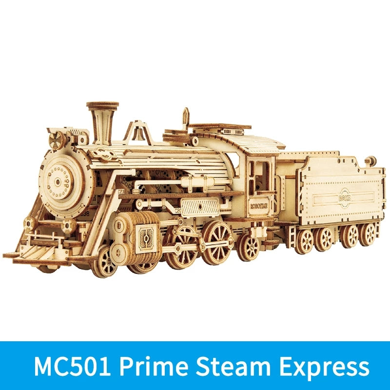 CJ Robotime ROKR Train Model 3D Wooden Puzzle Toy Assembly Locomotive Model Building Kits for Children Kids Birthday Christmas Gift