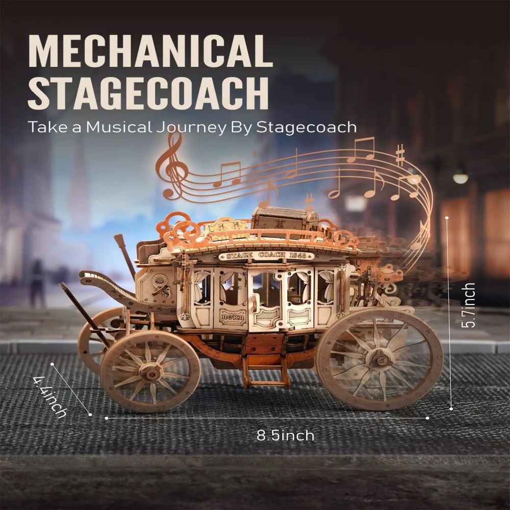 CJ Robotime Rokr Stagecoach Music Box 3D Wooden Puzzle For Adults Birthday Anniversary Day Gift Hobby STEM Kits Model Easy To Build