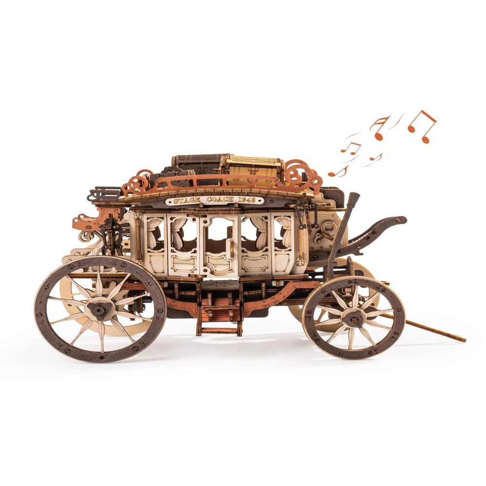 CJ Robotime Rokr Stagecoach Music Box 3D Wooden Puzzle For Adults Birthday Anniversary Day Gift Hobby STEM Kits Model Easy To Build