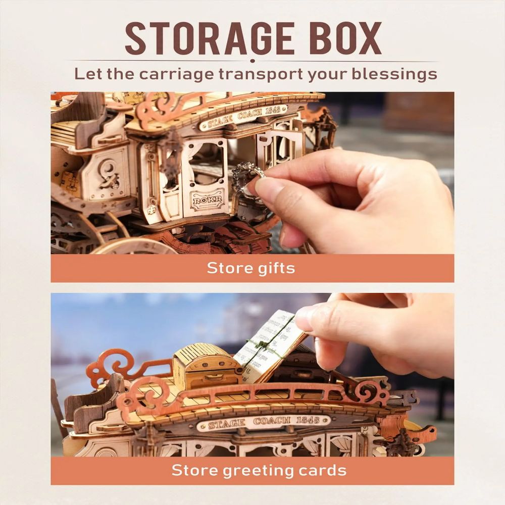CJ Robotime Rokr Stagecoach Music Box 3D Wooden Puzzle For Adults Birthday Anniversary Day Gift Hobby STEM Kits Model Easy To Build