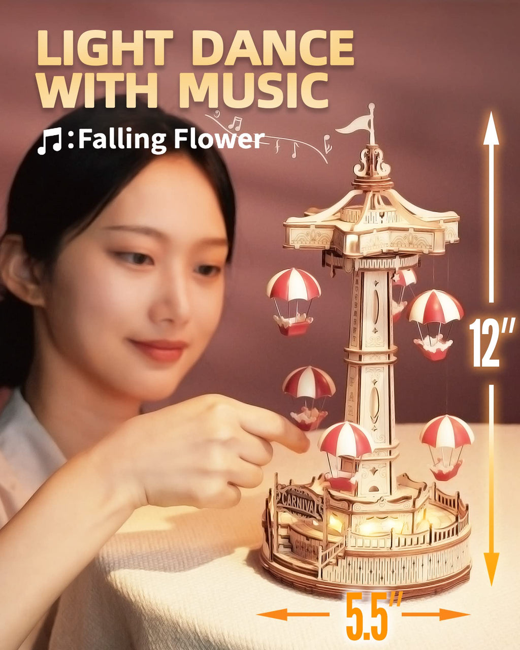 CJ Robotime Rokr Parachute Tower DIY Music Box Building Block Amusement Park Series For Kids Adults Easy Assembly 3D Wooden Puzzle