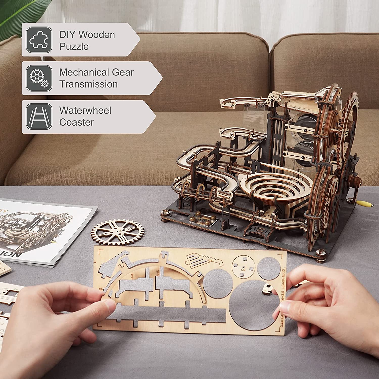 CJ Robotime ROKR Marble Night City 3D Wooden Puzzle Games Assembly Waterwheel Model Toys For Children Kids Birthday Gift