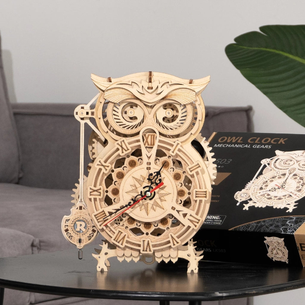 CJ Robotime Rokr Creative DIY Toys 3D Owl Wooden Clock Building Block Kits For Children Christmas Gifts Home Decoration LK503