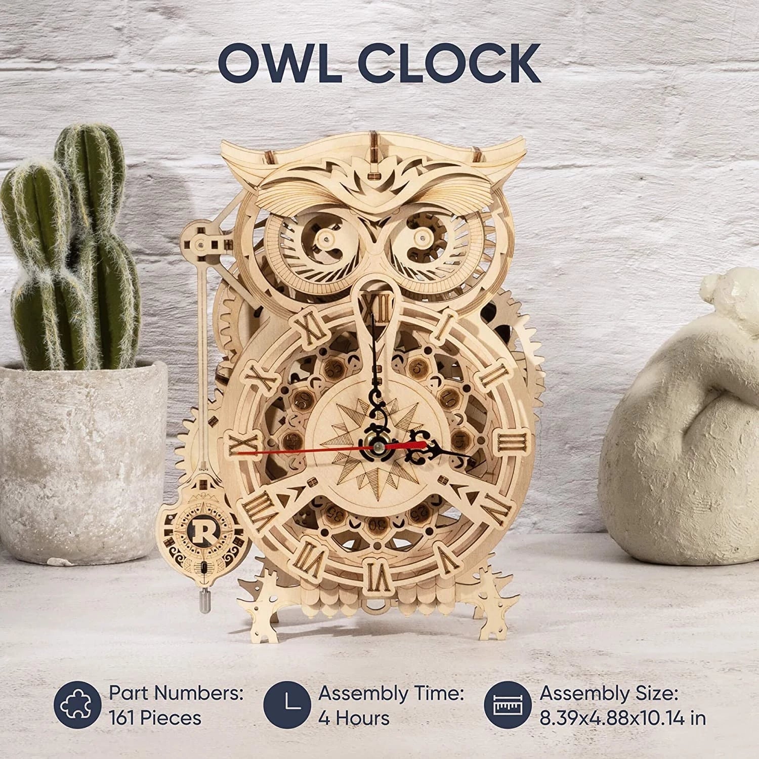 CJ Robotime Rokr Creative DIY Toys 3D Owl Wooden Clock Building Block Kits For Children Christmas Gifts Home Decoration LK503