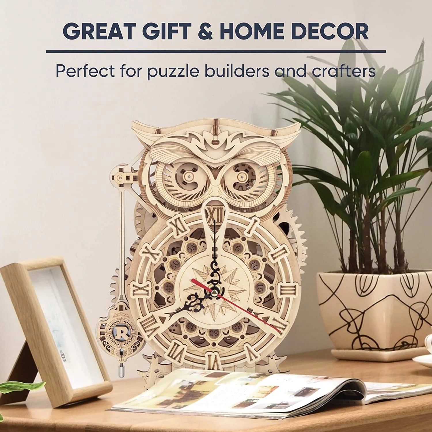 CJ Robotime Rokr Creative DIY Toys 3D Owl Wooden Clock Building Block Kits For Children Christmas Gifts Home Decoration LK503