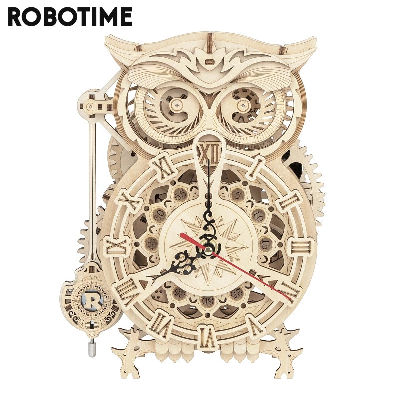 CJ Robotime Rokr Creative DIY Toys 3D Owl Wooden Clock Building Block Kits For Children Christmas Gifts Home Decoration LK503