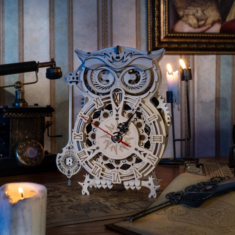 CJ Robotime Rokr Creative DIY Toys 3D Owl Wooden Clock Building Block Kits For Children Christmas Gifts Home Decoration LK503