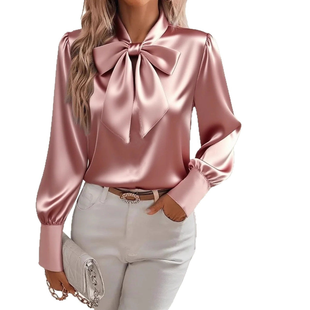 CJ Bow-tie Blouse Fashion Commuting Lace-up Pullover Long-sleeved Top Women's Clothing