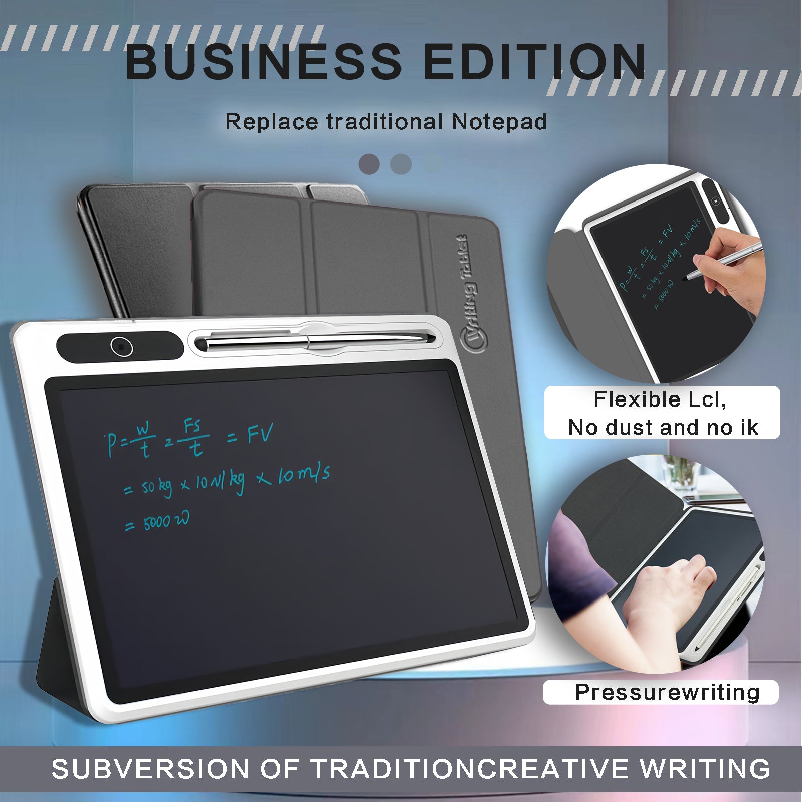 CJ Eye-Friendly Blue-Light Free LCD Writing Tablet, Flip Case Stand Design, One-Clear Erase Portable Paperless Board For Kids Learning & Office Draft