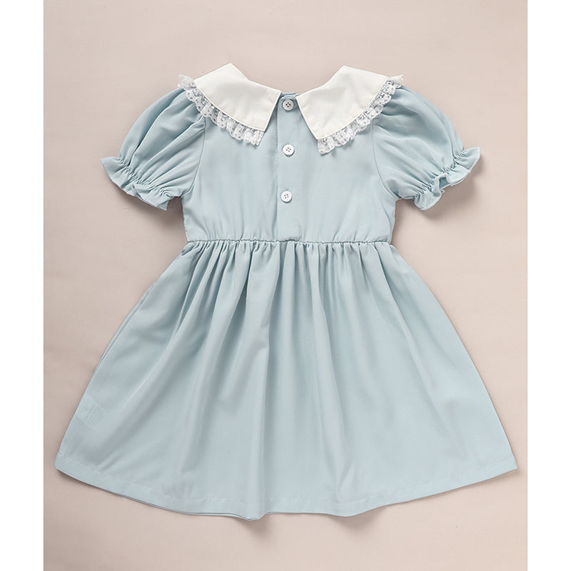 CJ Toddler Girls' Smocked Dress Cute Puff Short Sleeves Lace Crew Neck, Adorable Princess Party Dress