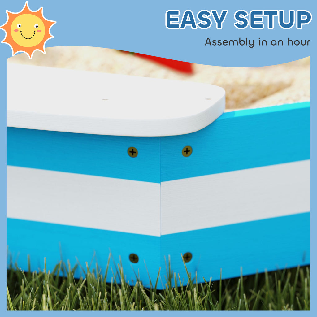Kids Sandbox with 4 Corner Seats, Bottom Liner for Backyard, Garden, Outdoor, 52" x 52" x 6", Blue
