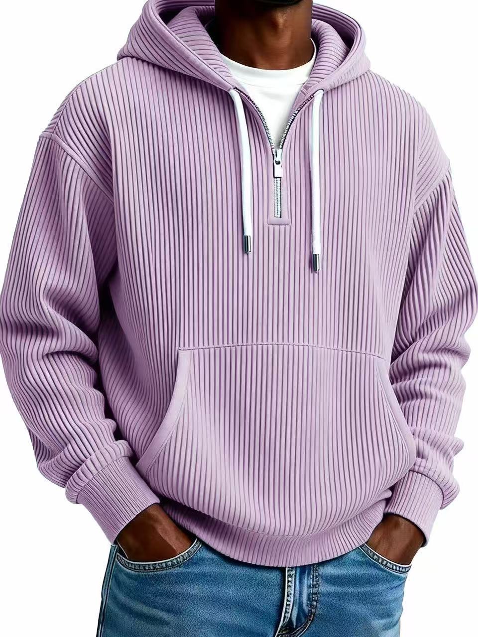 CJ Men's Solid-Colored Corduroy Long-Sleeve Hoodie For Sports And Casual Wear