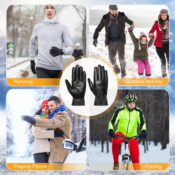 CJ Unisex Leather Winter Warm Gloves Outdoor Windproof Soft Gloves Cycling Skiing Running Cold Winter Gloves