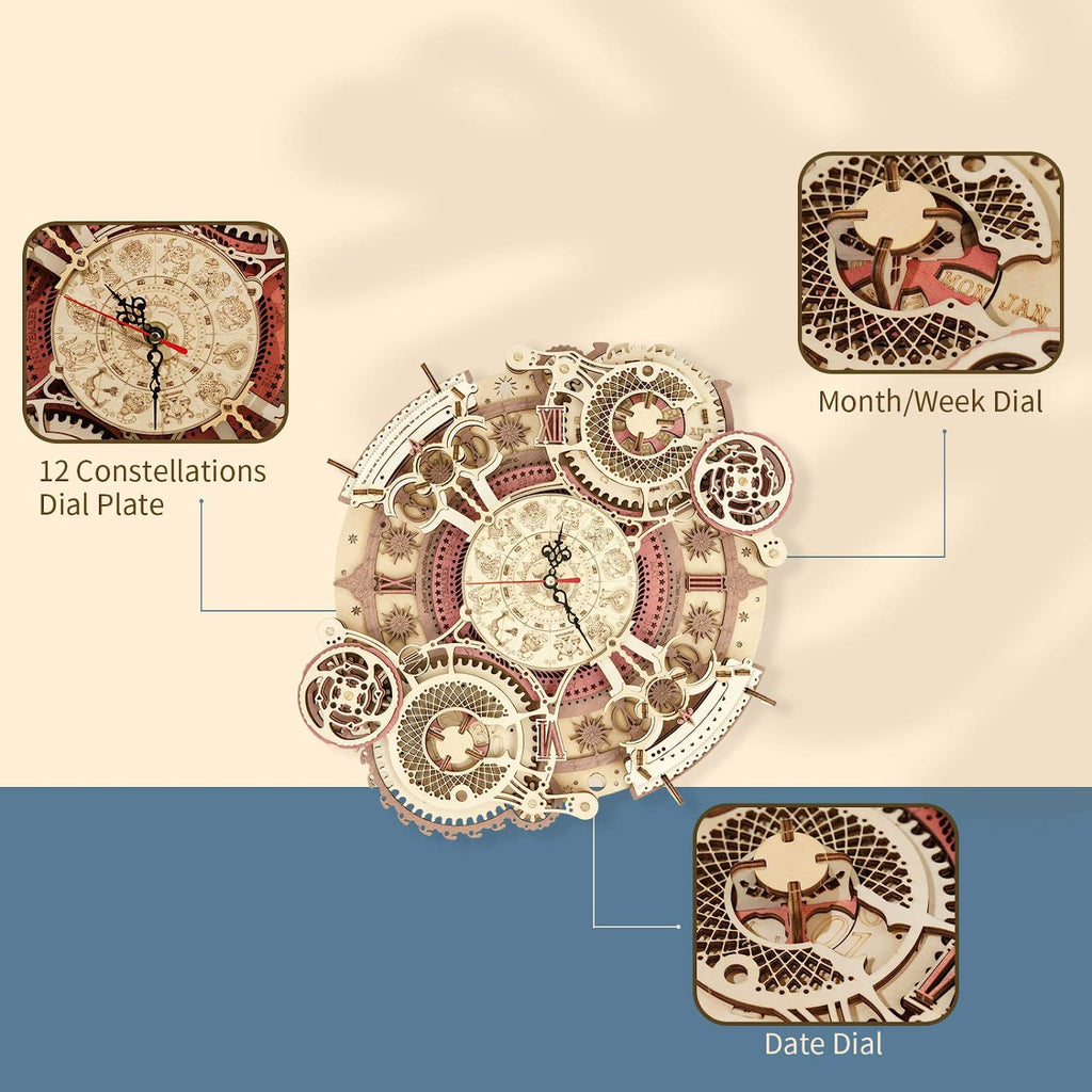 CJ Robotime ROKR Time Art Zodiac Wall Clock 3D Wooden Puzzle Games Model Building Kits Toys For Children Kids