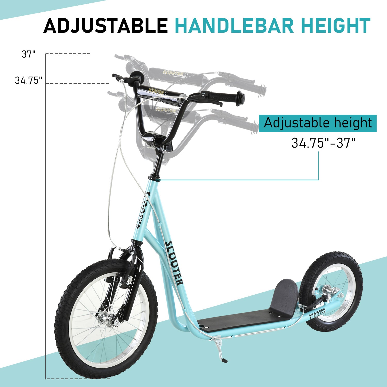 Teens Youth Scooter Ride On Toy with Adjustable Handlebar, Dual Brakes, and Inflatable Wheels For Kids 5+, Blue