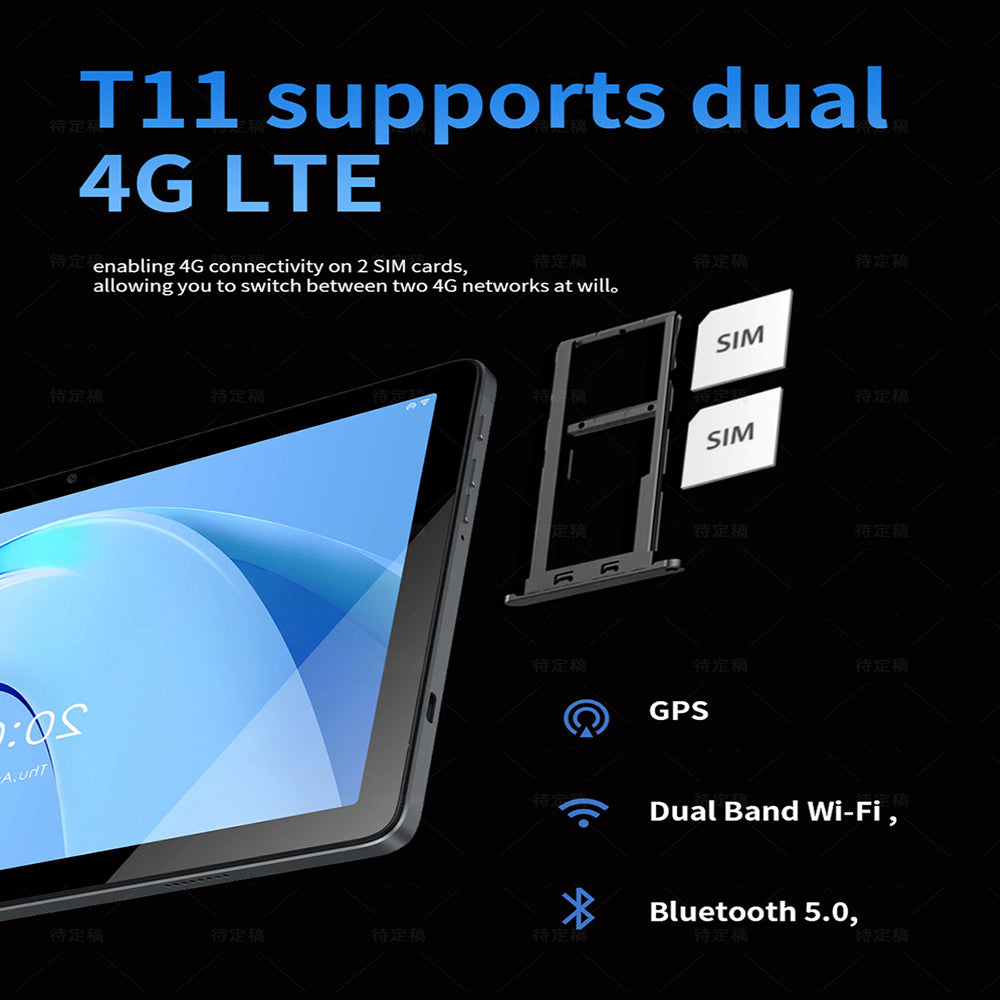 CJ  G-tab T11 Android 14 Tablet 10.1 Inch 1280&800 IPS Screen Unisoc T606 8 Core Max 1.6GHz 8GB RAM 4GB&4GB Expansion128GB ROM 2.4&5GHz WiFi Bluetooth 5.0 6580mAh Battery 8MP&13MP Camera Dual 4G