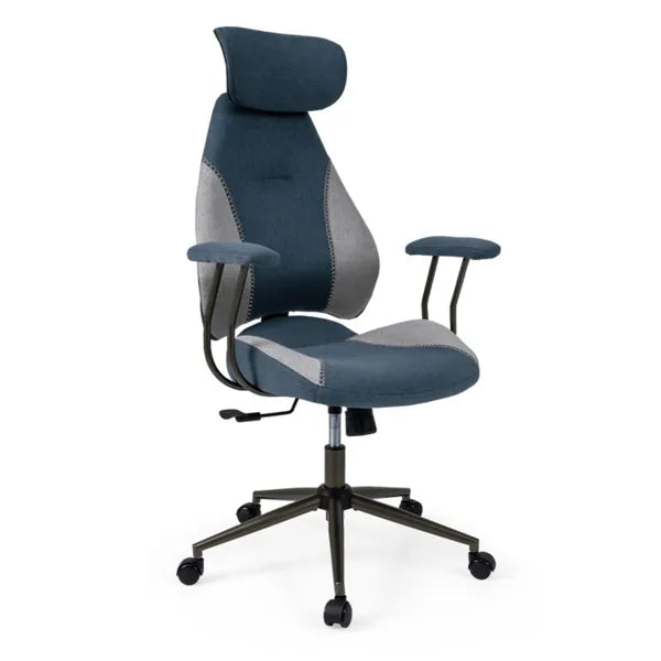 CJ Gray Blue Color Blocking Office Chair With 2D Adjustable Headrest, Ergonomic High-Back Desk Chair 330 Lbs Capacity