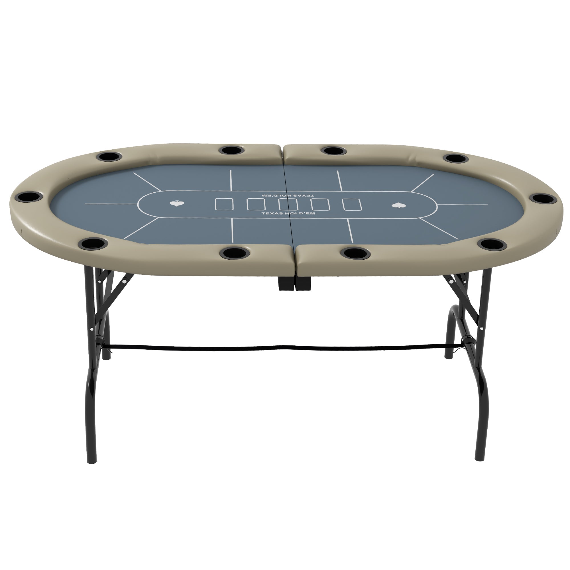 CJ  Foldable Poker Table Blackjack Texas Holdem Poker Game Table with Cup Holders, 70" Oval, Blue