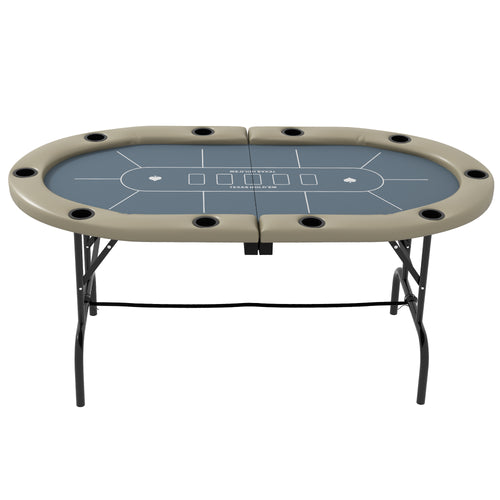 CJ  Foldable Poker Table Blackjack Texas Holdem Poker Game Table with Cup Holders, 70" Oval, Blue