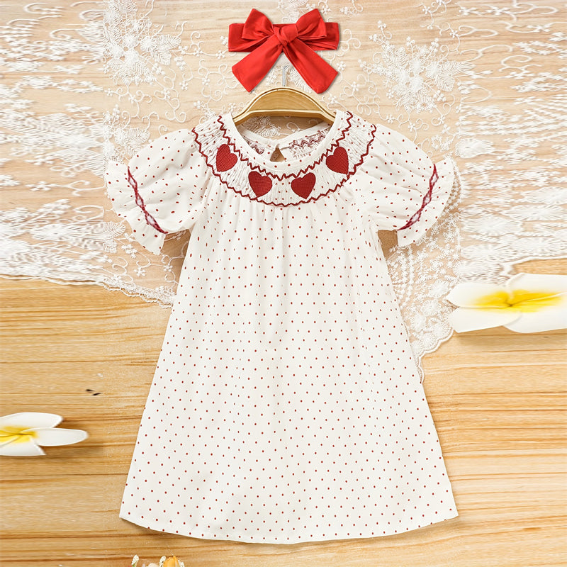 CJ Toddler Girl's Ruffle Sleeve Dress, Heart Embroidery & Polka Dot A-Line Dress With Back Button