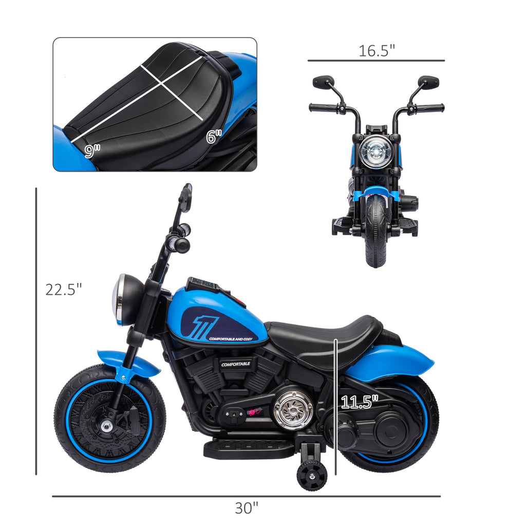 CJ 6V Kids Motorcycle w/ Training Wheels, Single-Button Start, Blue