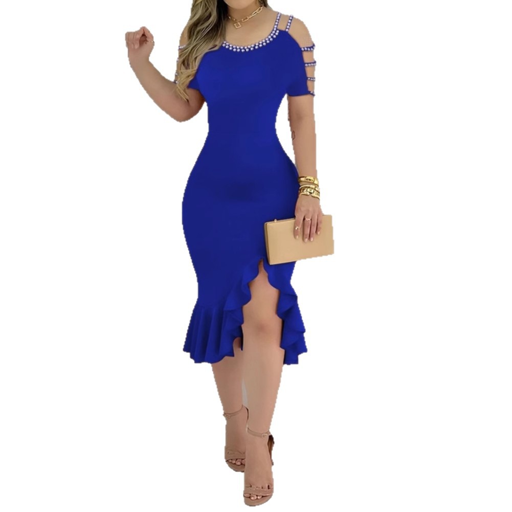 CJ  Womens Ruffled-Edge Slit Dress With Pearl Embellishments