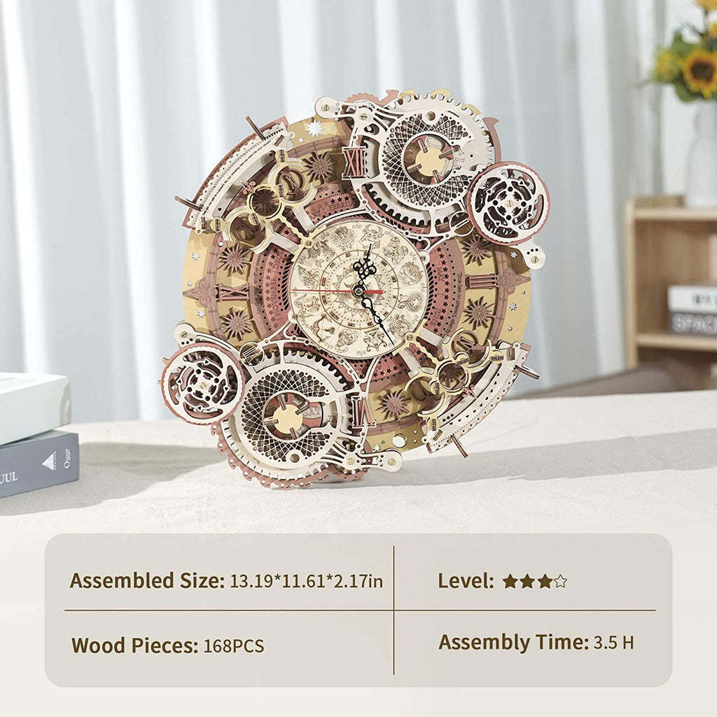 CJ Robotime ROKR Time Art Zodiac Wall Clock 3D Wooden Puzzle Games Model Building Kits Toys For Children Kids