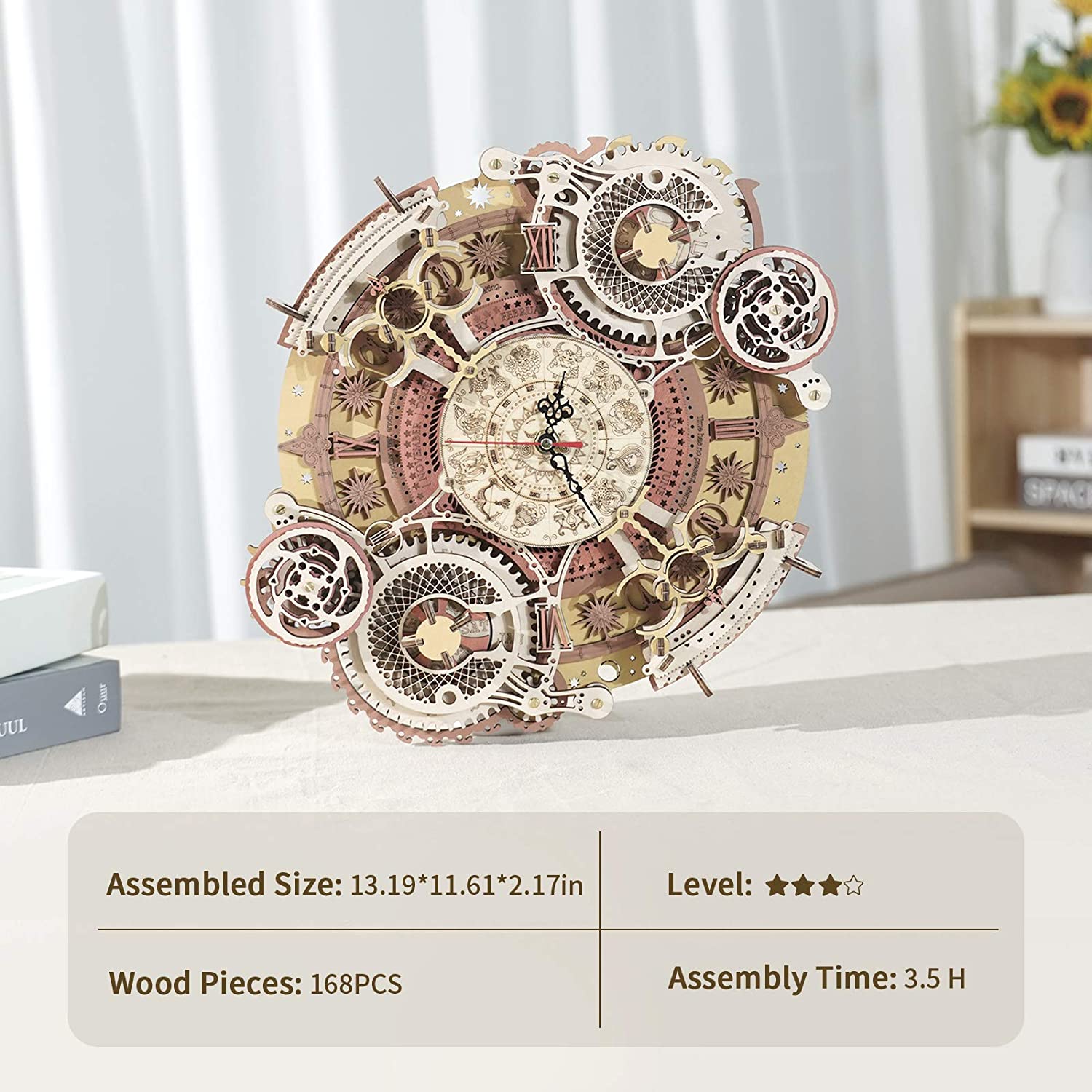 CJ Robotime ROKR Time Art Zodiac Wall Clock 3D Wooden Puzzle Games Model Building Kits Toys For Children Kids