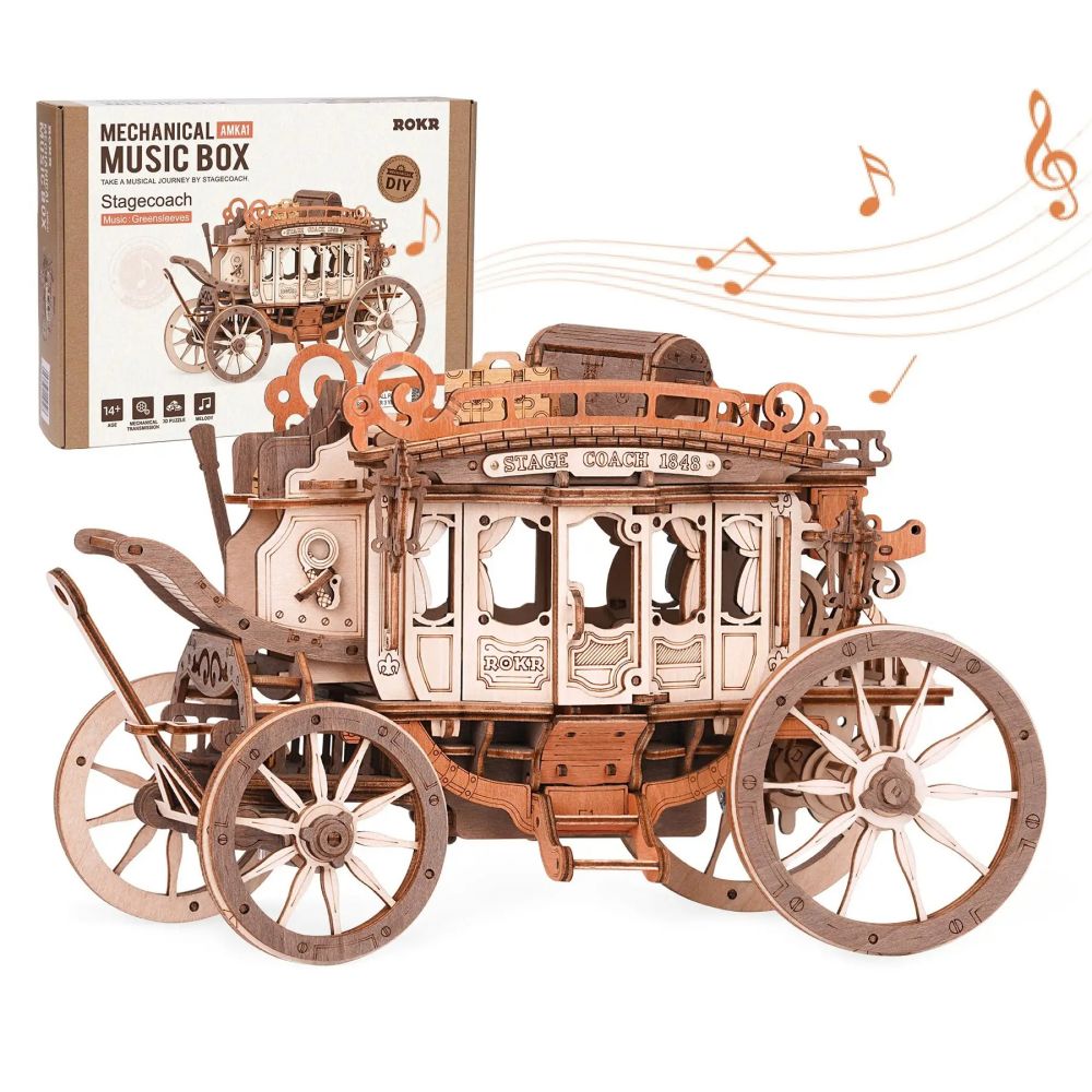 CJ Robotime Rokr Stagecoach Music Box 3D Wooden Puzzle For Adults Birthday Anniversary Day Gift Hobby STEM Kits Model Easy To Build