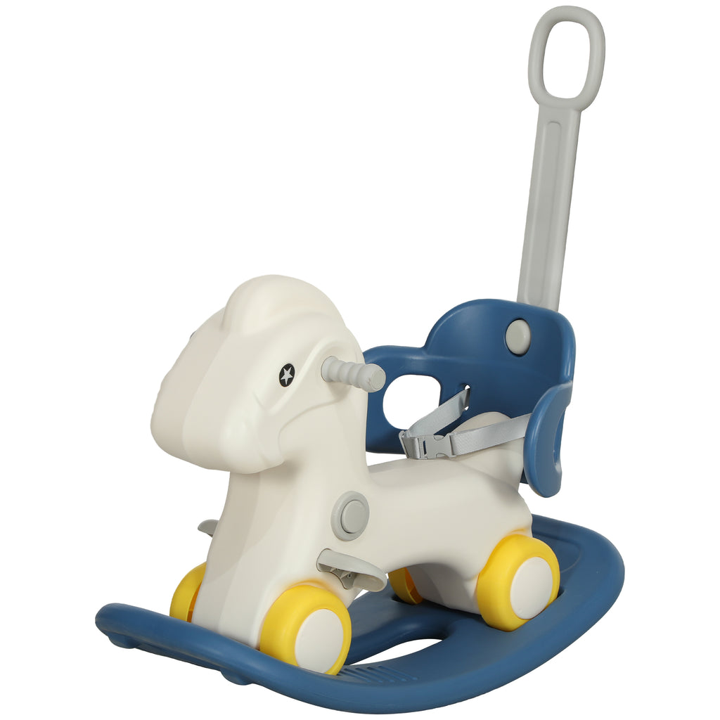 CJ 4 in 1 Rocking Horse for Toddles 1-3 Years with Detachable Push Handle & Balance Board, Blue