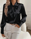 CJ Bow-tie Blouse Fashion Commuting Lace-up Pullover Long-sleeved Top Women's Clothing