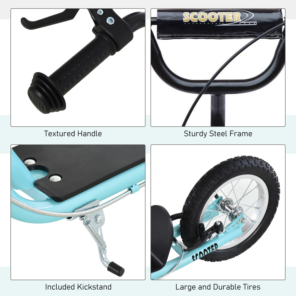 Teens Youth Scooter Ride On Toy with Adjustable Handlebar, Dual Brakes, and Inflatable Wheels For Kids 5+, Blue