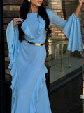 CJ  Round Neck Ruffled Long Sleeve Maxi Dress