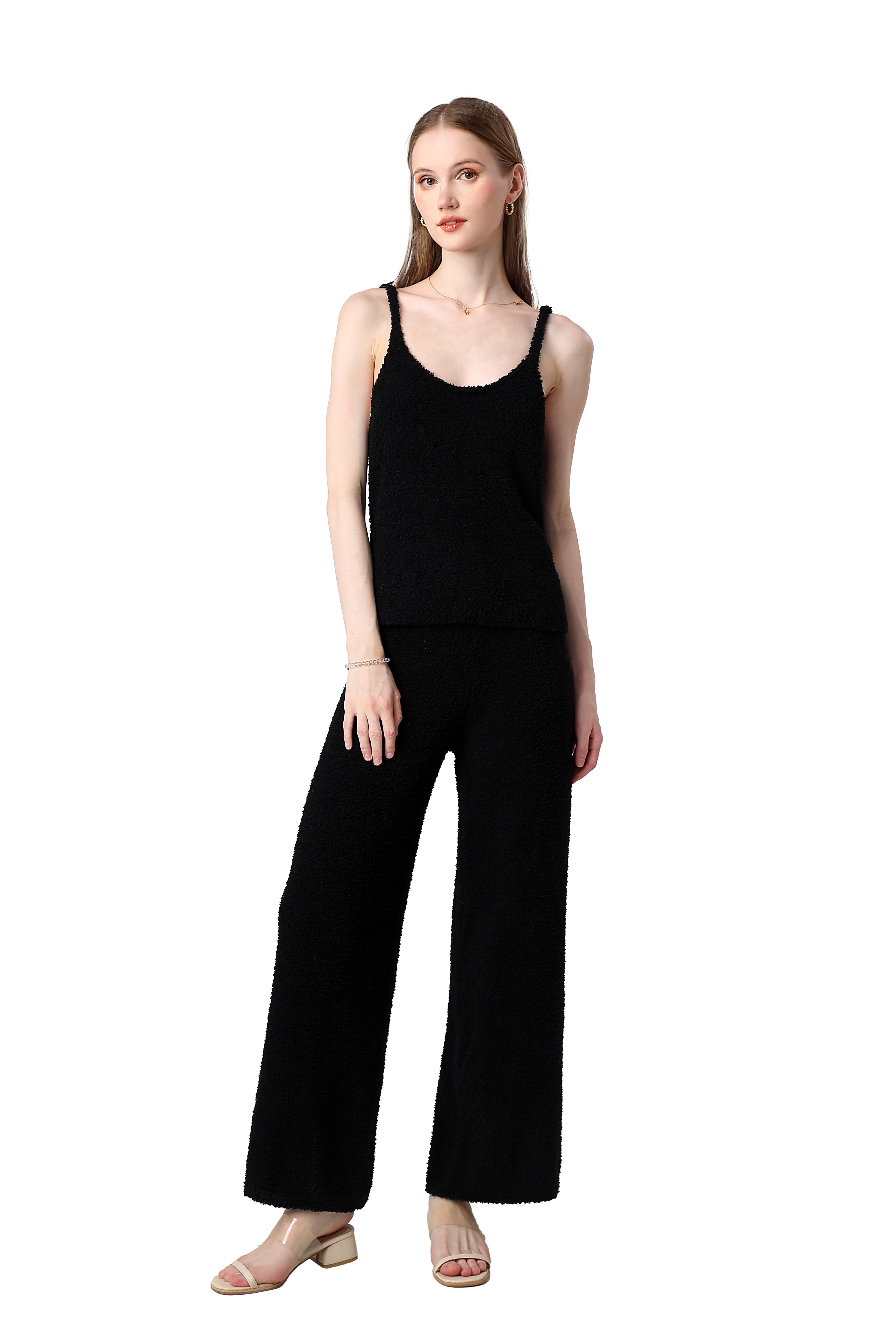 Women's Plush Two-piece Sportswear - Ultra-short Top, Blouse, Wide-leg Pants, Lazy Home Wear Set
