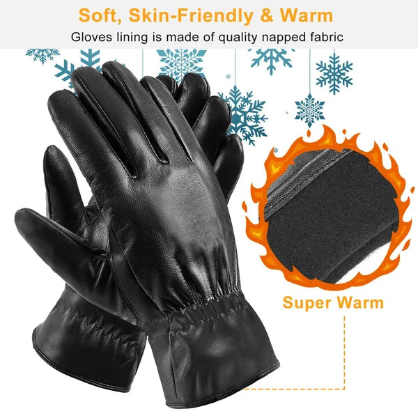 CJ Unisex Leather Winter Warm Gloves Outdoor Windproof Soft Gloves Cycling Skiing Running Cold Winter Gloves