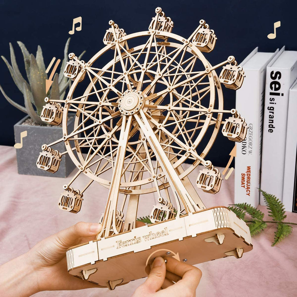 CJ Robotime DIY Wooden Rotatable Ferris Wheel Model With Playing Music Toys For Children Birthday TGN01